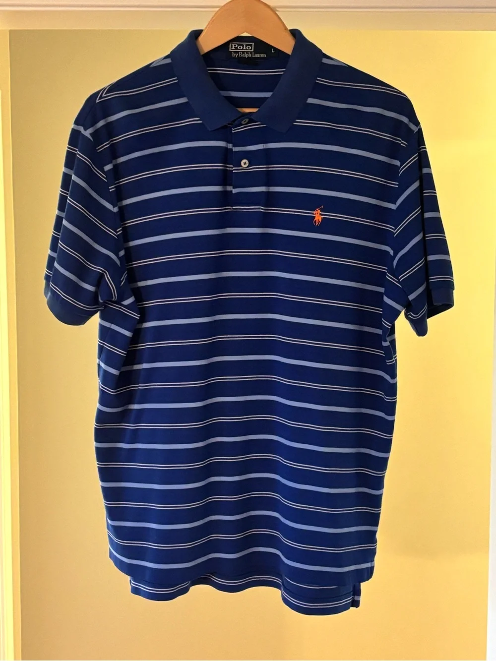 Polo by Ralph Lauren Men’s Blue Striped Cotton Polo Shirt Super Soft